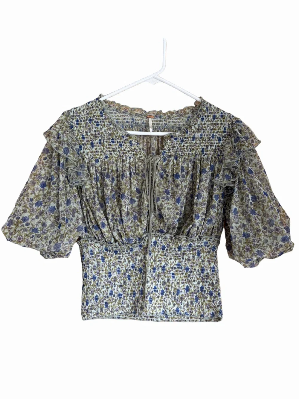 Free People Beatrice Floral Smocked Peasant Blouse Size Medium NWT